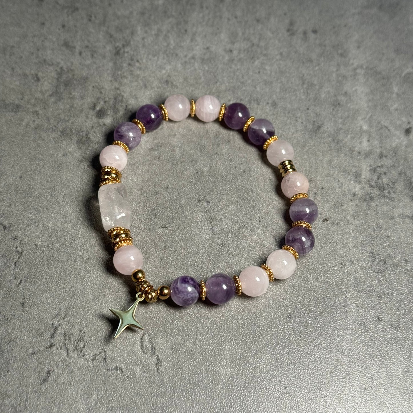 Bracelet Esmée - Quartz rose de Madagascar et Améthyste