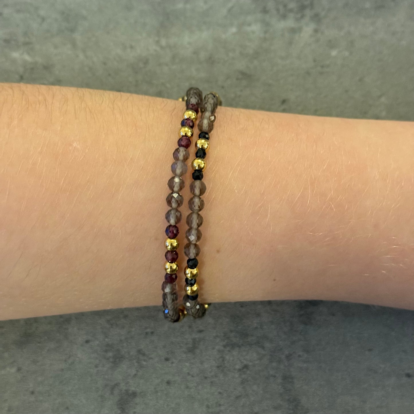 Bracelet Noma - Quartz fumé et Spinelle Noire ou Grenat Rouge