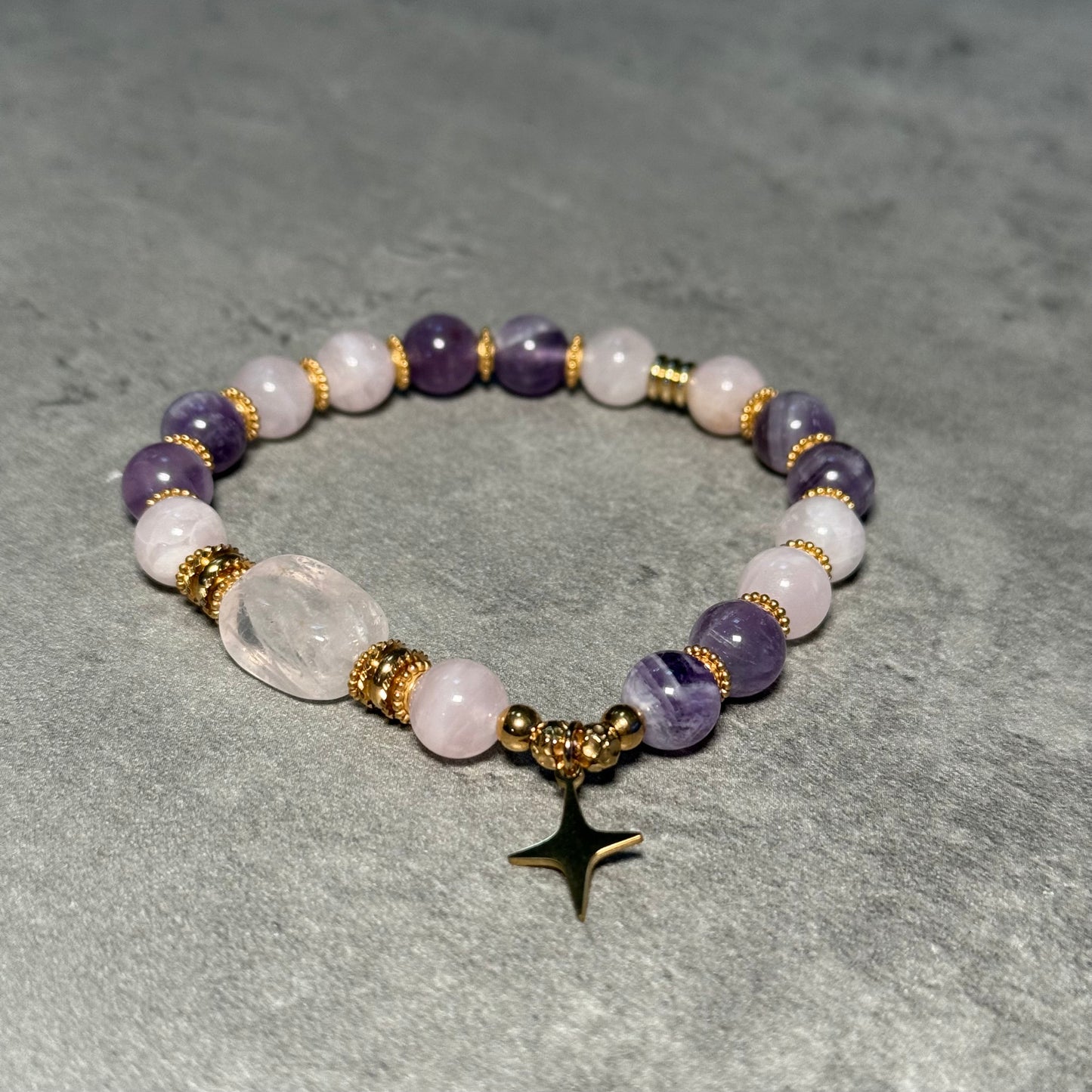 Bracelet Esmée - Quartz rose de Madagascar et Améthyste