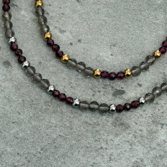 Bracelet Ina - Quartz fumé et Grenat Rouge