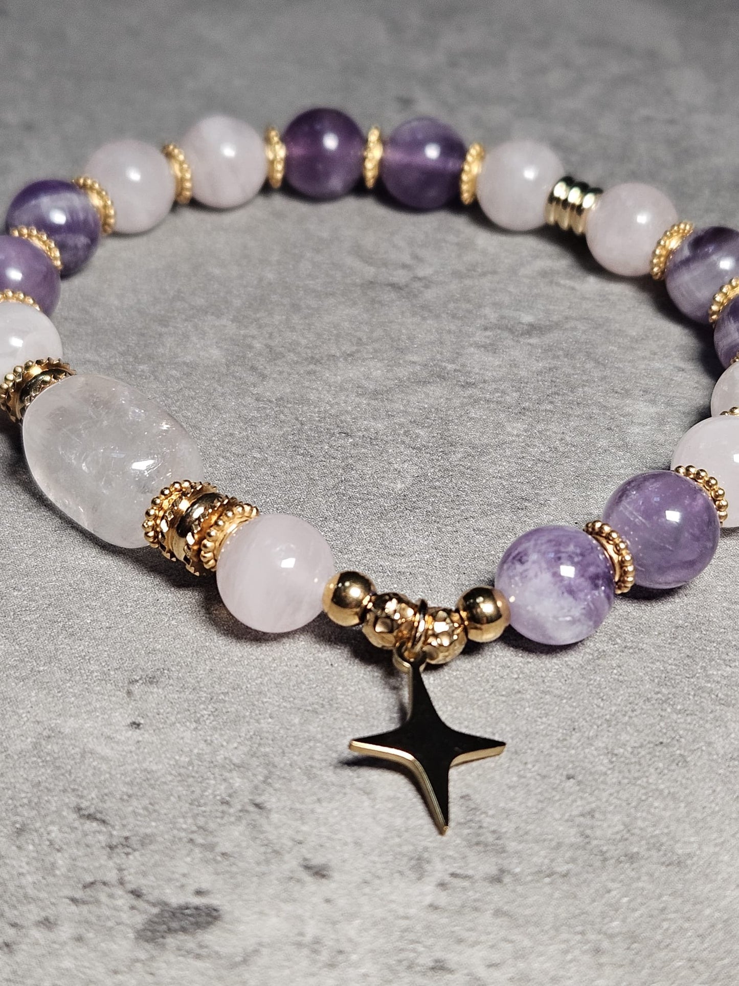 Bracelet Esmée - Quartz rose de Madagascar et Améthyste