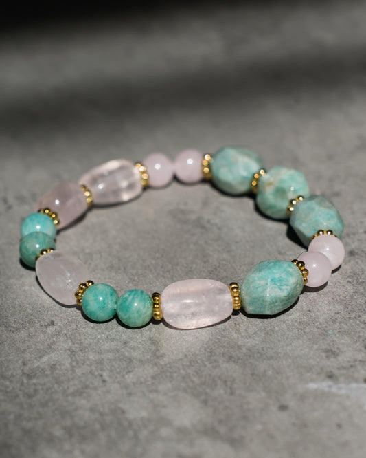 Bracelet Alanda - Quartz rose et Amazonite
