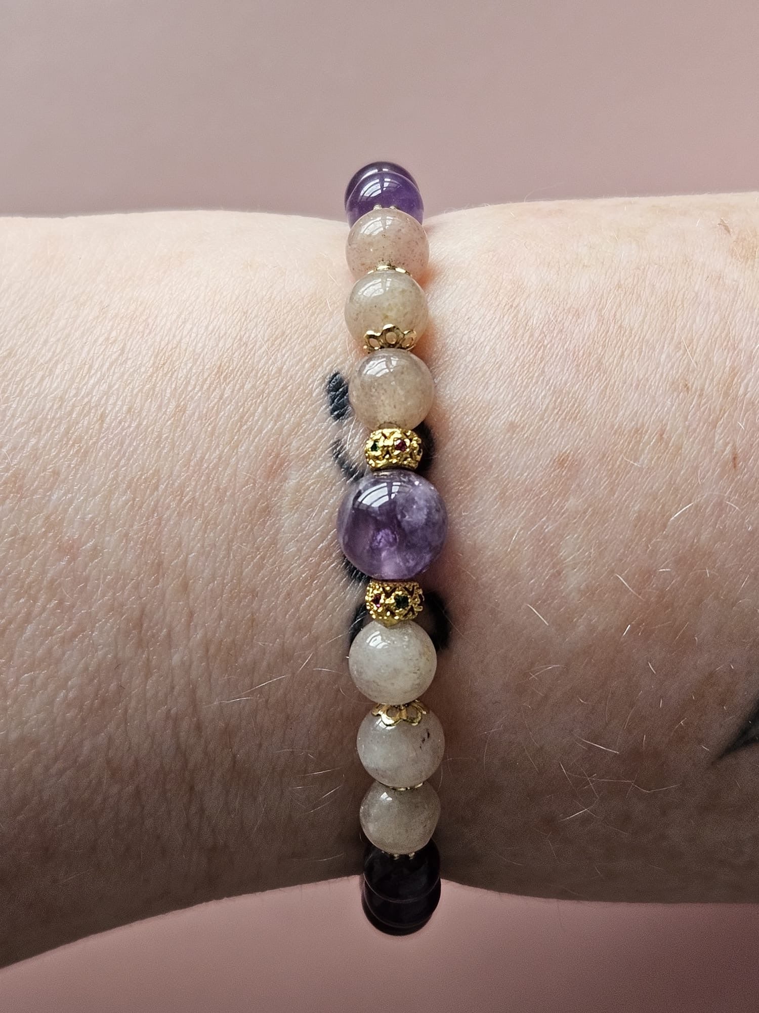Bracelet Lilas - Améthyste et Quartz Fraise