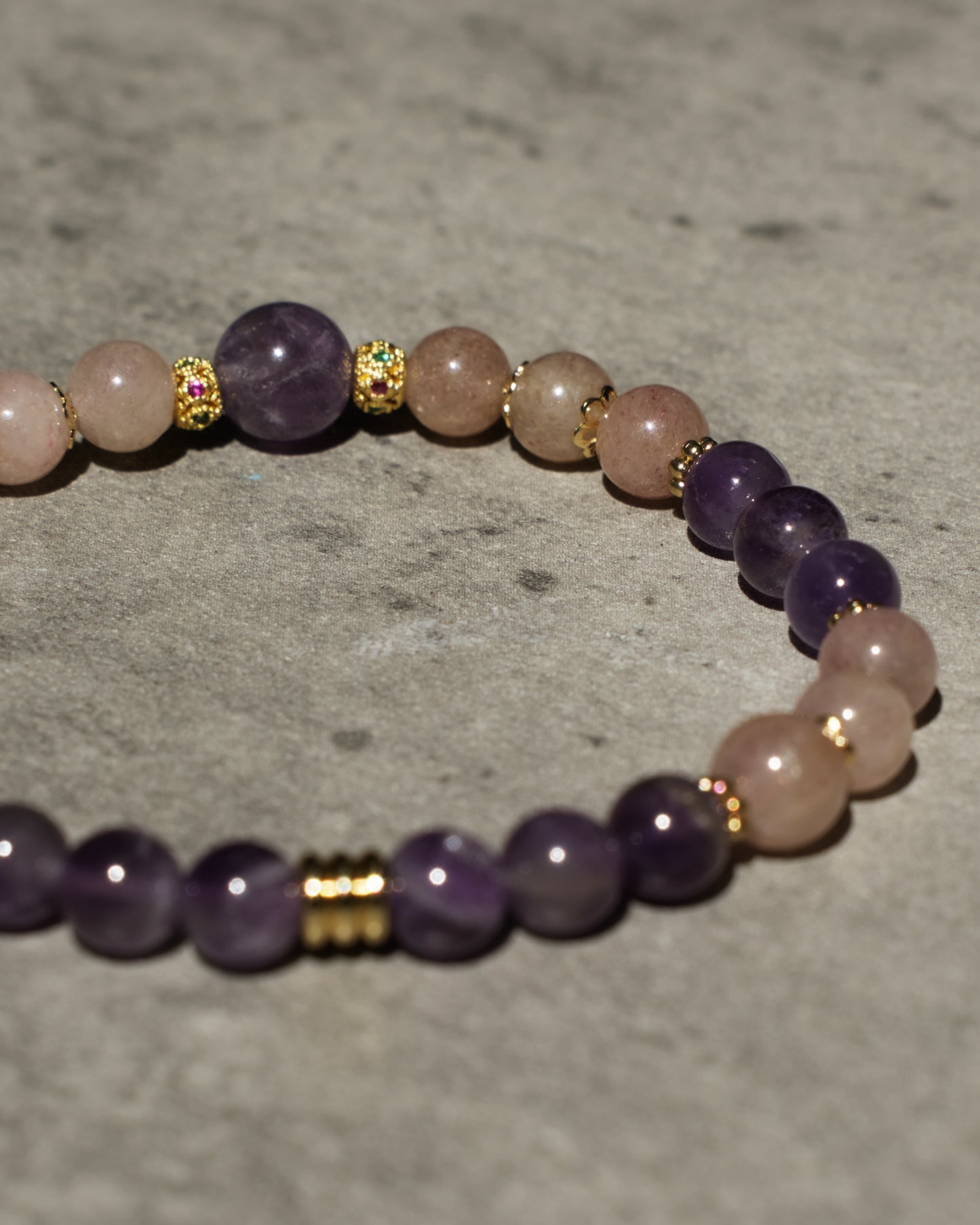 Bracelet Lilas - Améthyste et Quartz Fraise