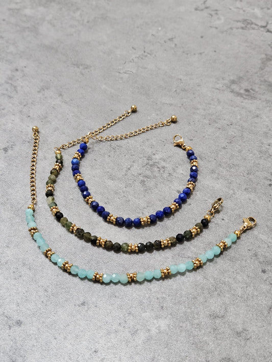 Bracelet Olivia - Tourmaline verte , Lapis Lazuli ou Amazonite