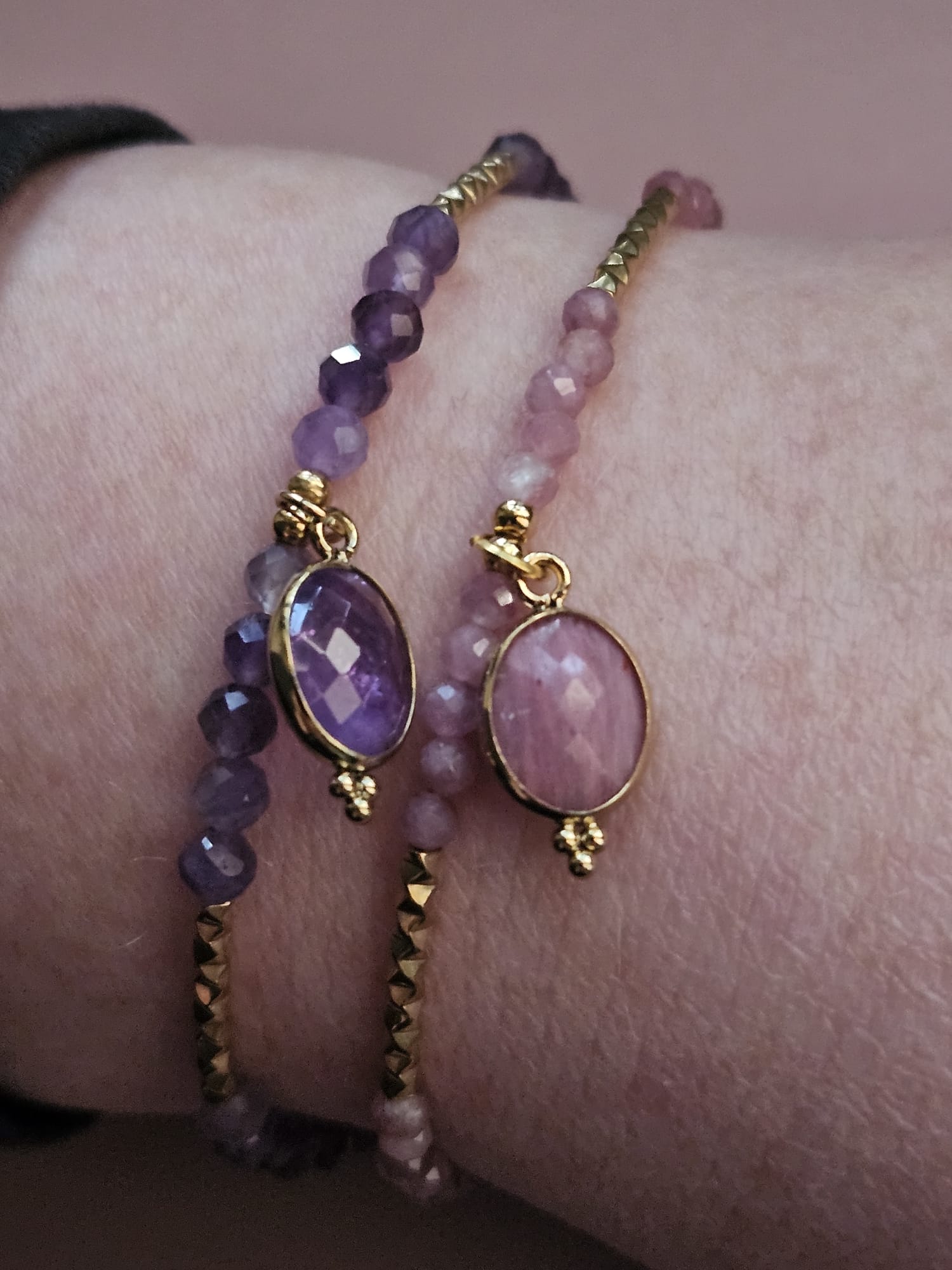 Bracelet Gloria - Améthyste ou Tourmaline Rose/Rhodonite