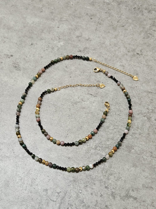 Parure Jeanne - Agate indienne et Spinelle Noire