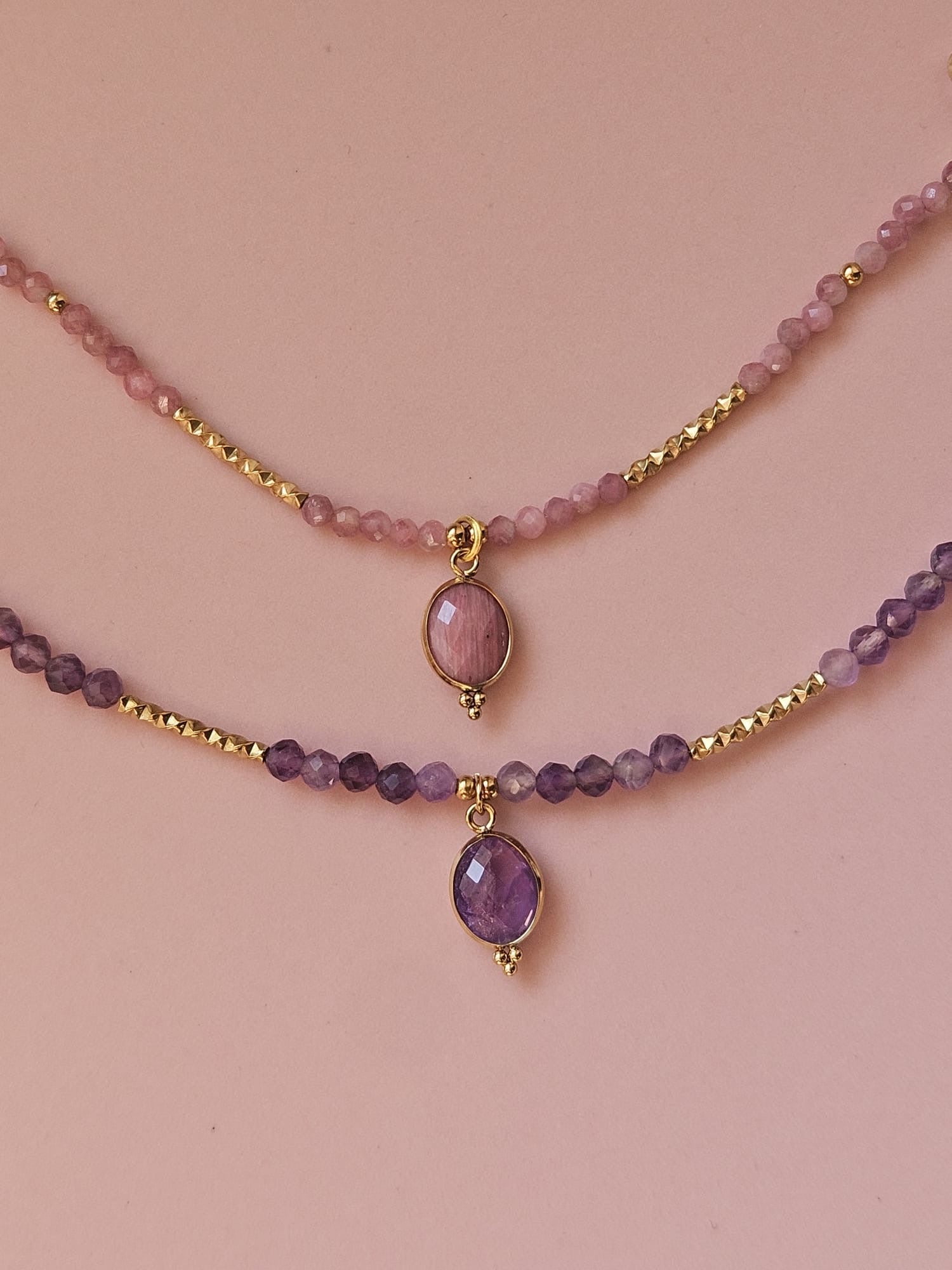 Bracelet Gloria - Améthyste ou Tourmaline Rose/Rhodonite