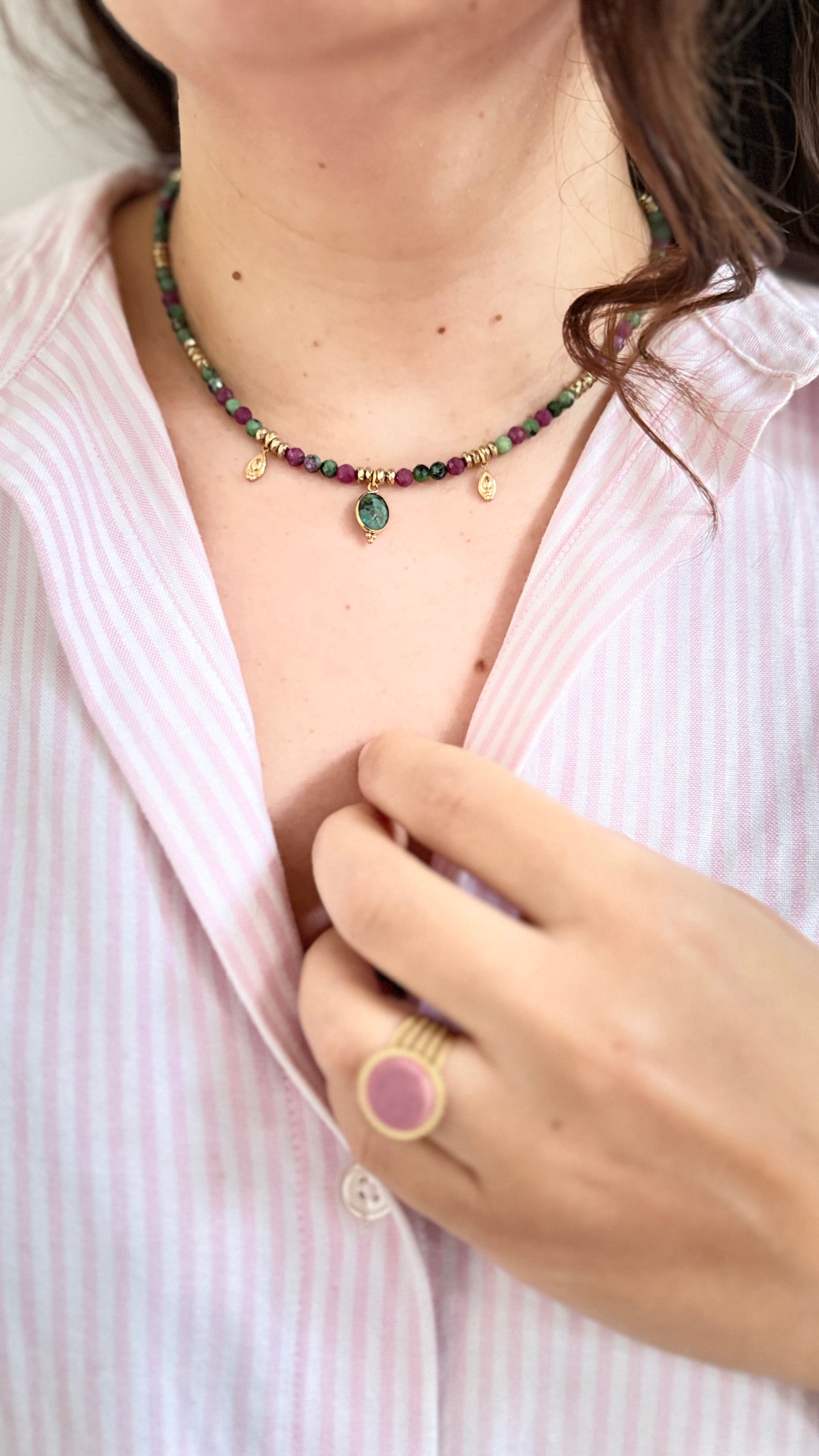 Collier Divina - Rubis zoisite et Turquoise Africaine