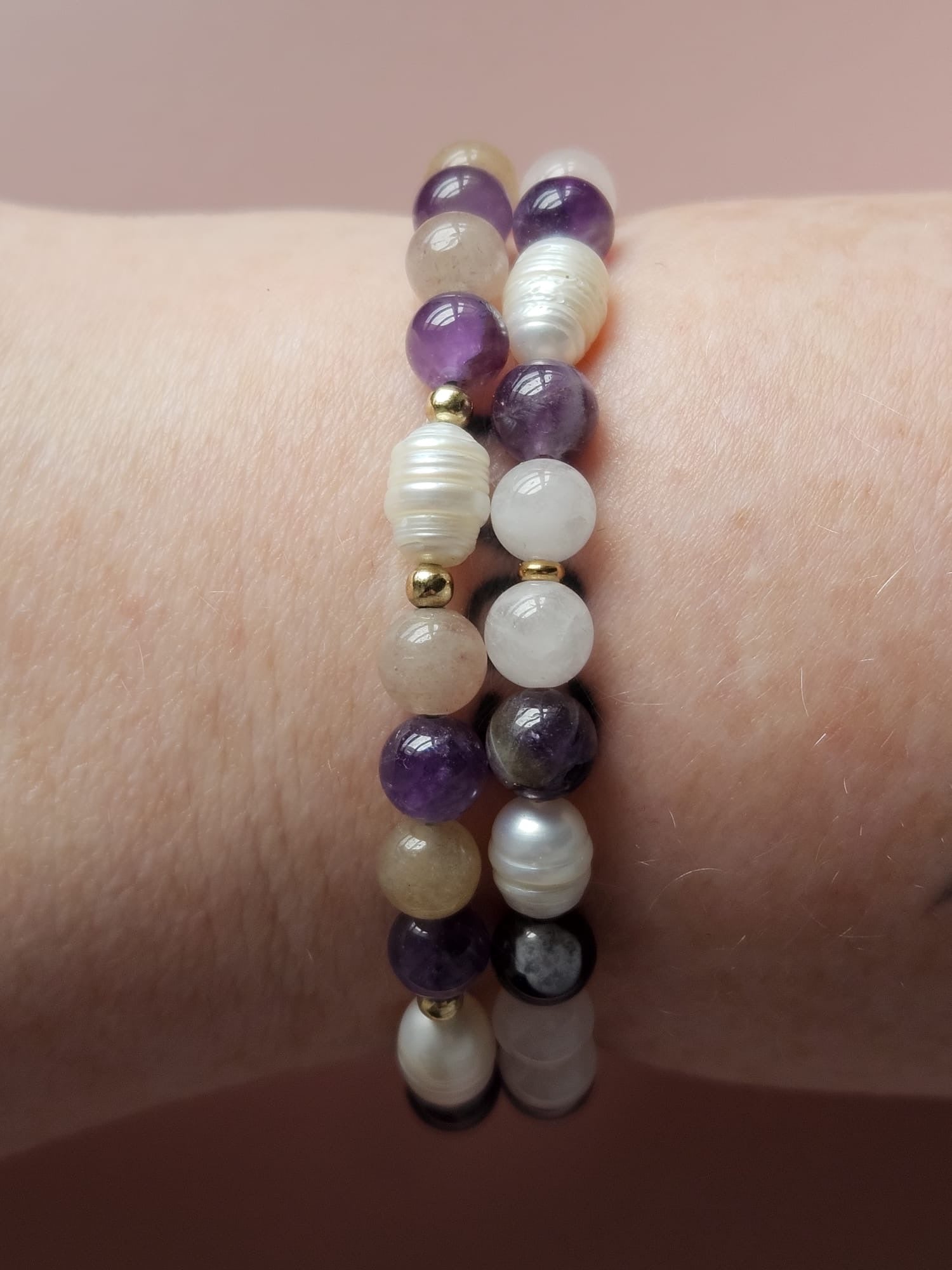 Bracelet Perle - Améthyste et Quartz Fraise