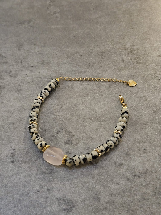 Bracelet Naomie - Jaspe Dalmatien et Quartz Rose