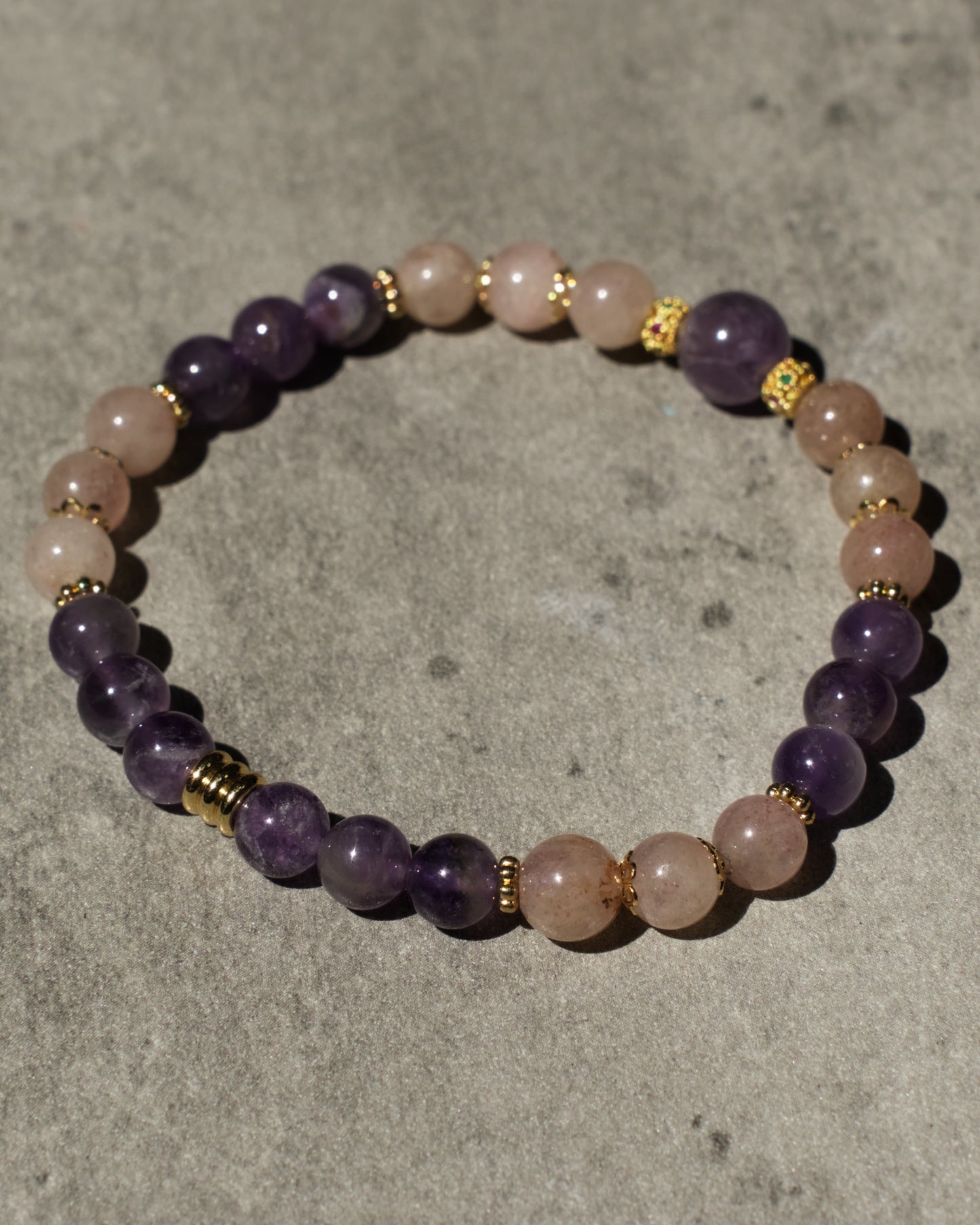 Bracelet Lilas - Améthyste et Quartz Fraise