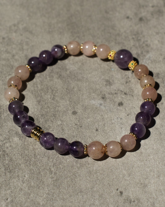 Bracelet Lilas - Améthyste et Quartz Fraise