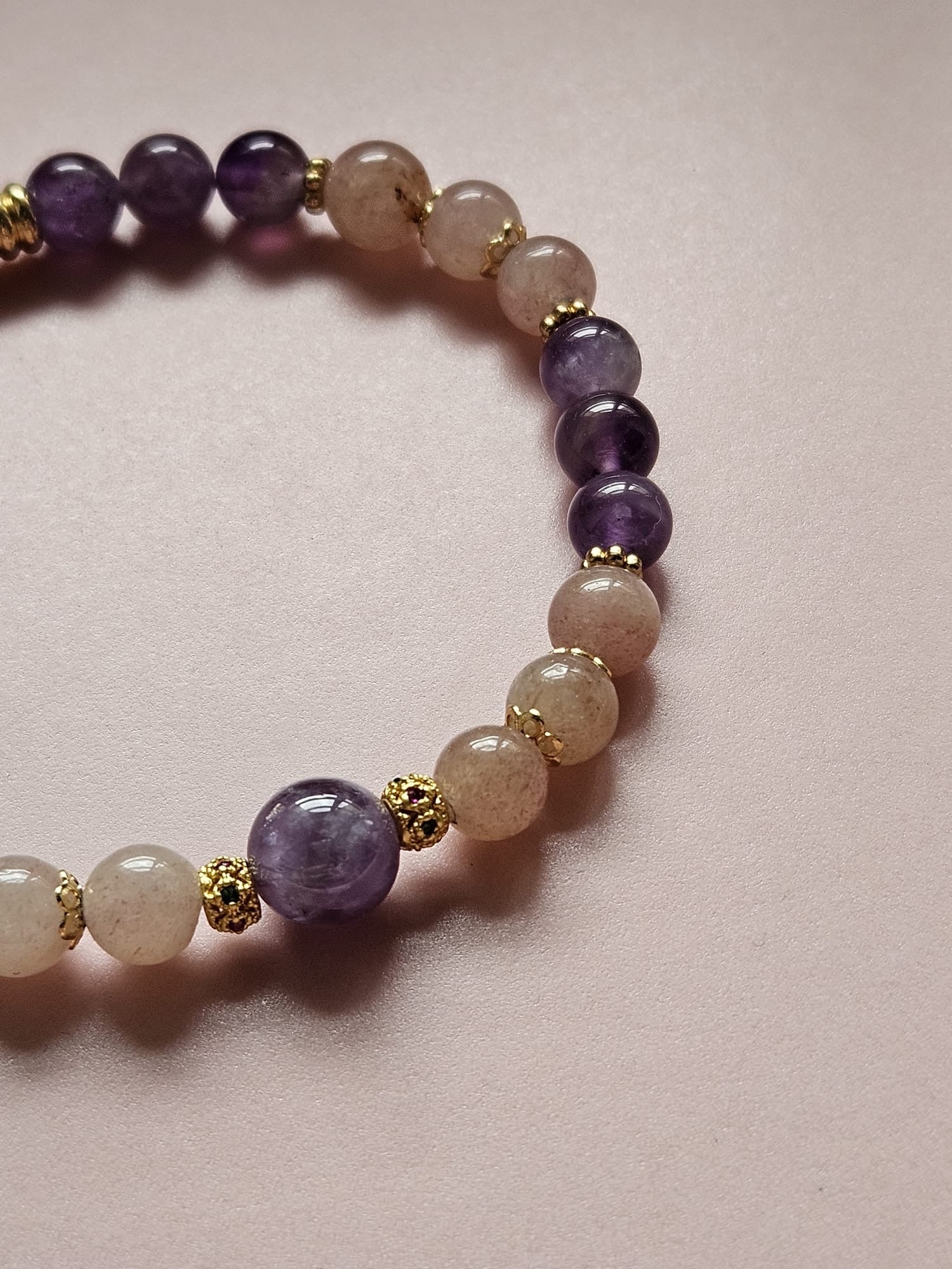 Bracelet Lilas - Améthyste et Quartz Fraise
