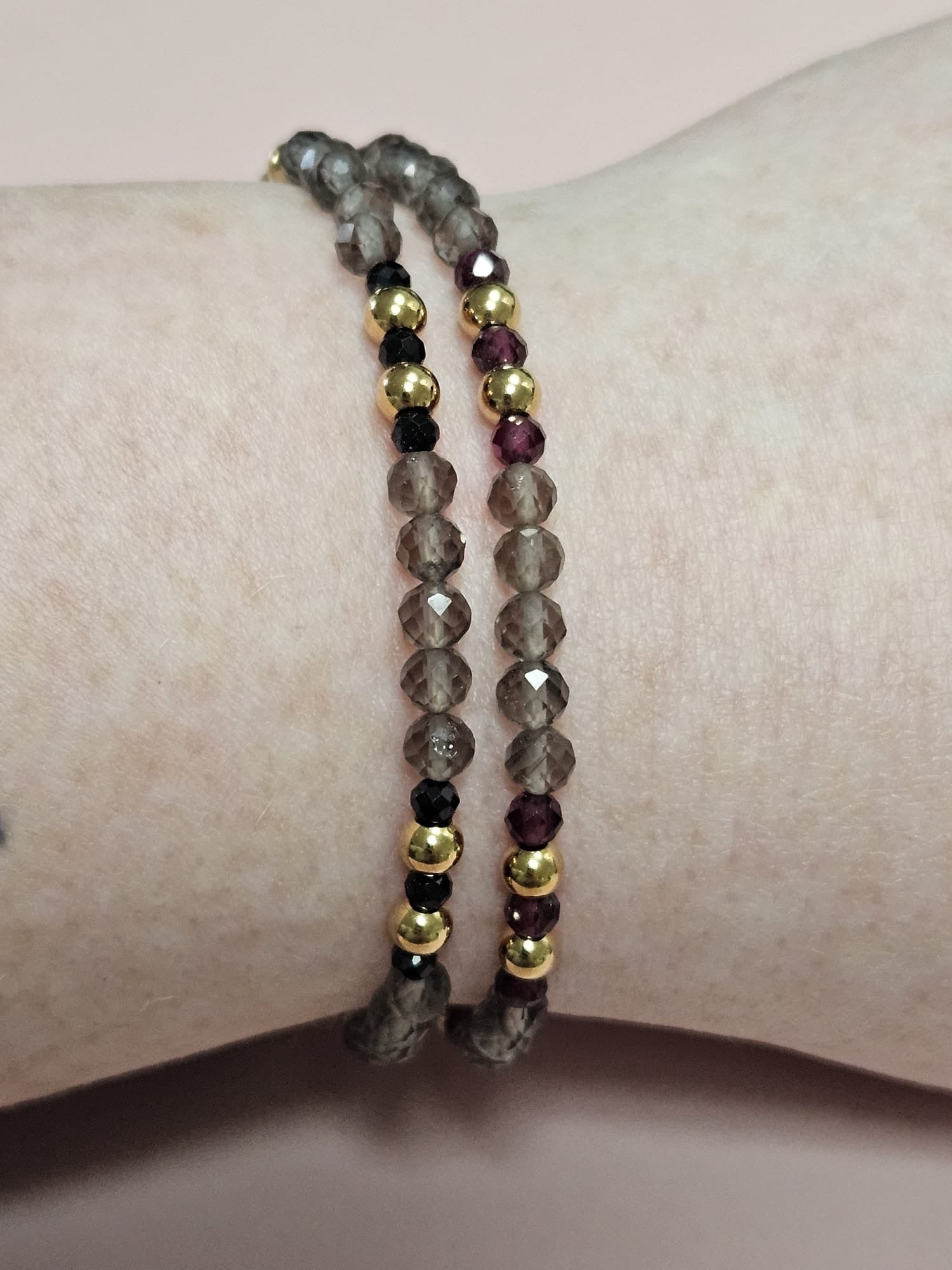 Bracelet Noma - Quartz fumé et Spinelle Noire ou Grenat Rouge