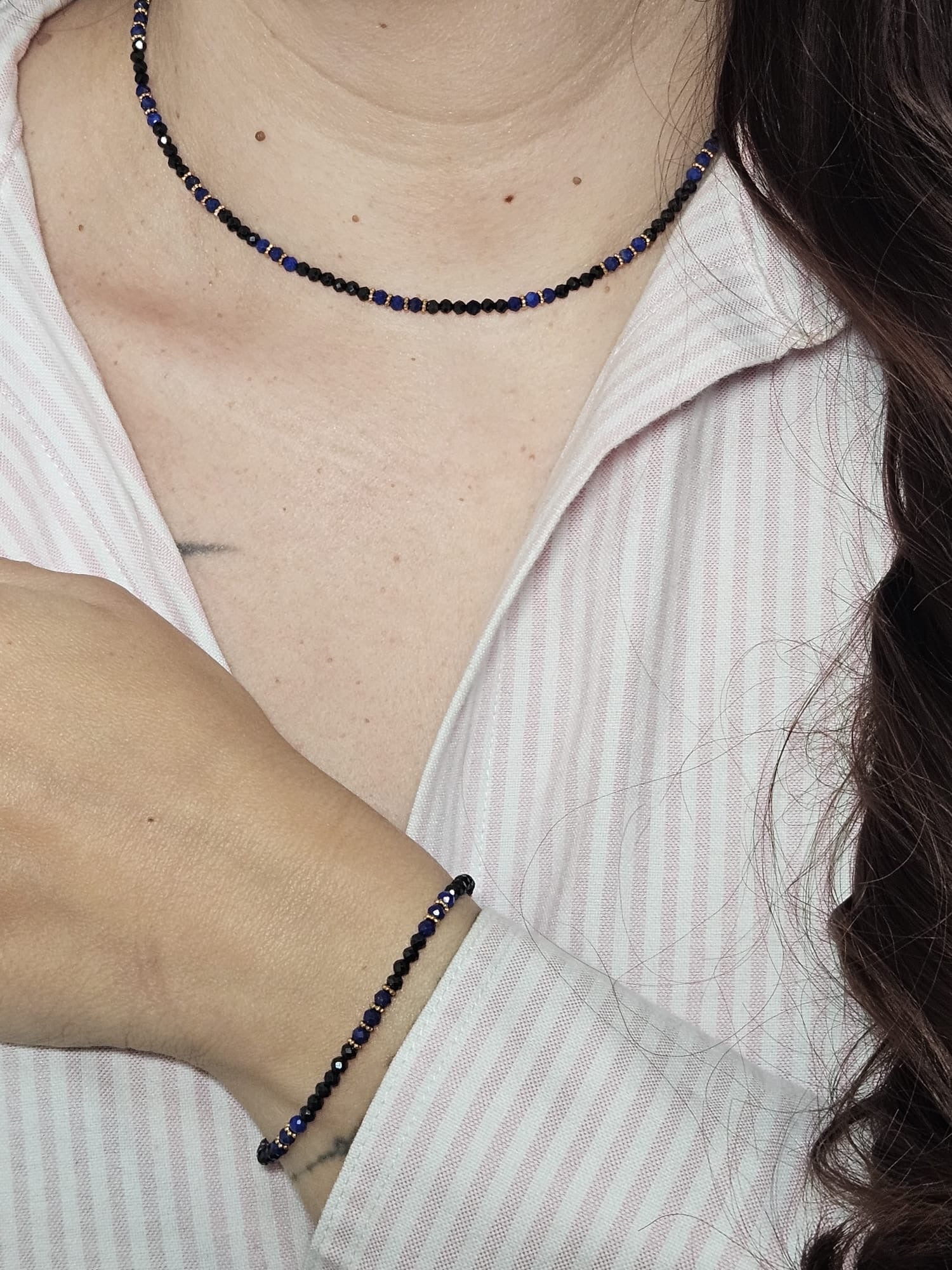 Parure Loli - Spinelle Noire et Lapis Lazuli