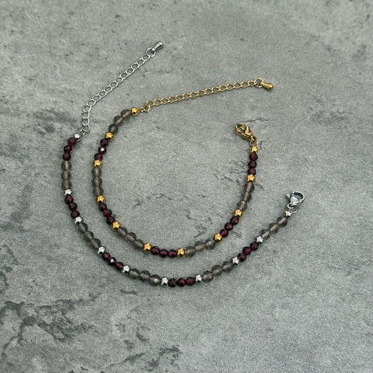 Bracelet Ina - Quartz fumé et Grenat Rouge
