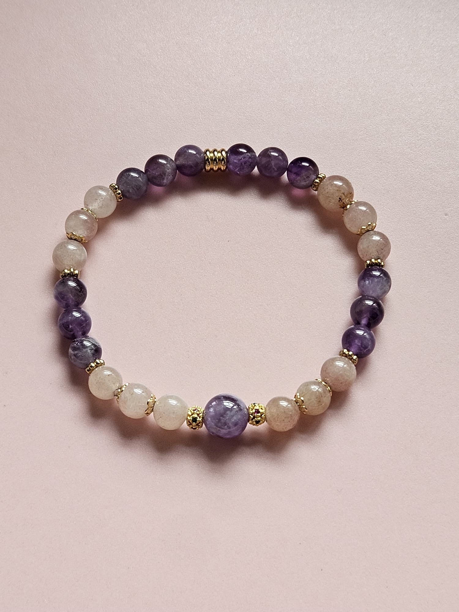 Bracelet Lilas - Améthyste et Quartz Fraise