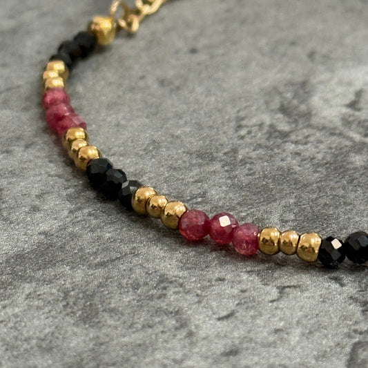 Bracelet Maria - Spinelle Noire et Quartz Fraise