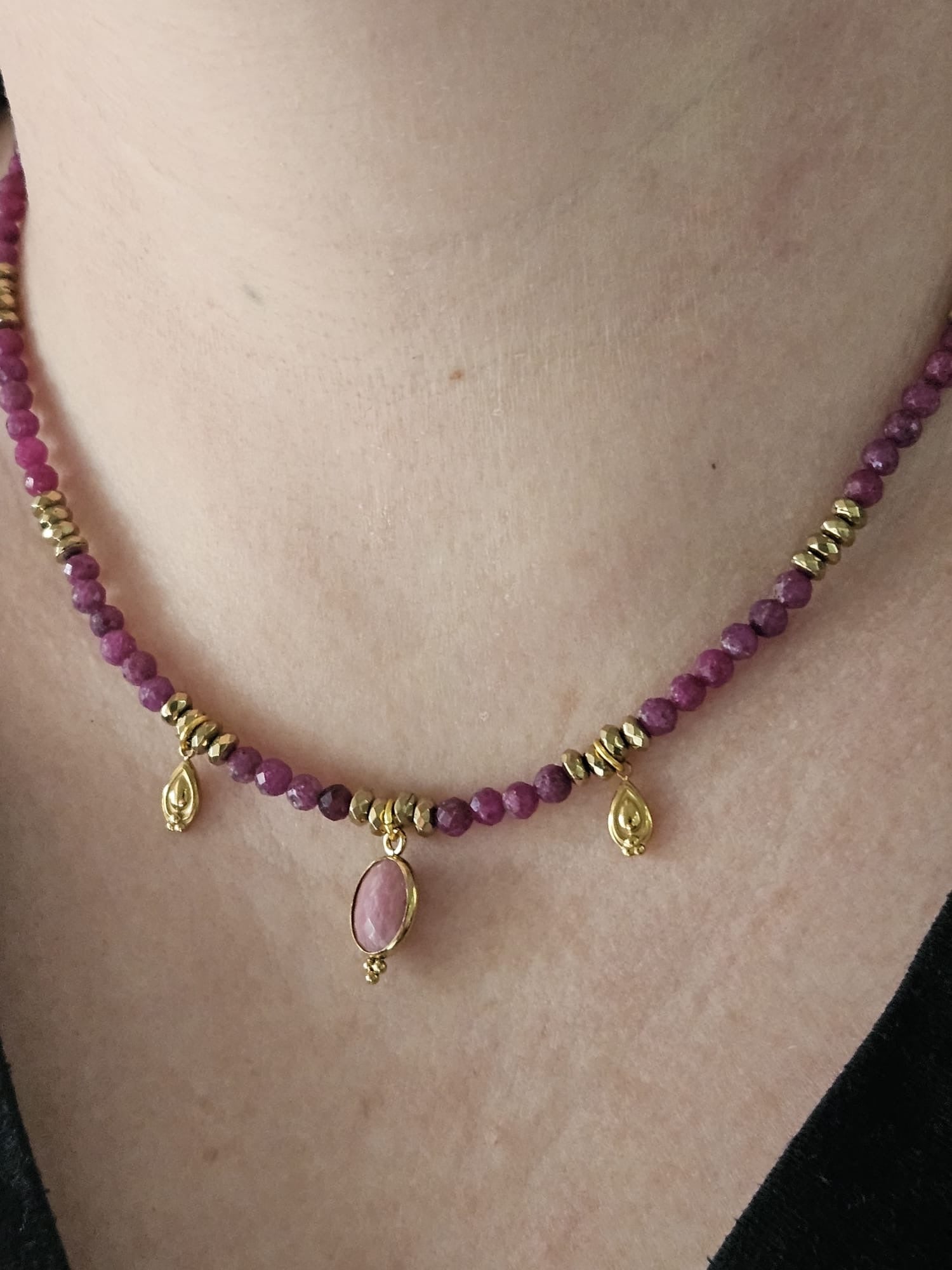 Collier Divina - Rubis De Tanzanie et Rhodonite