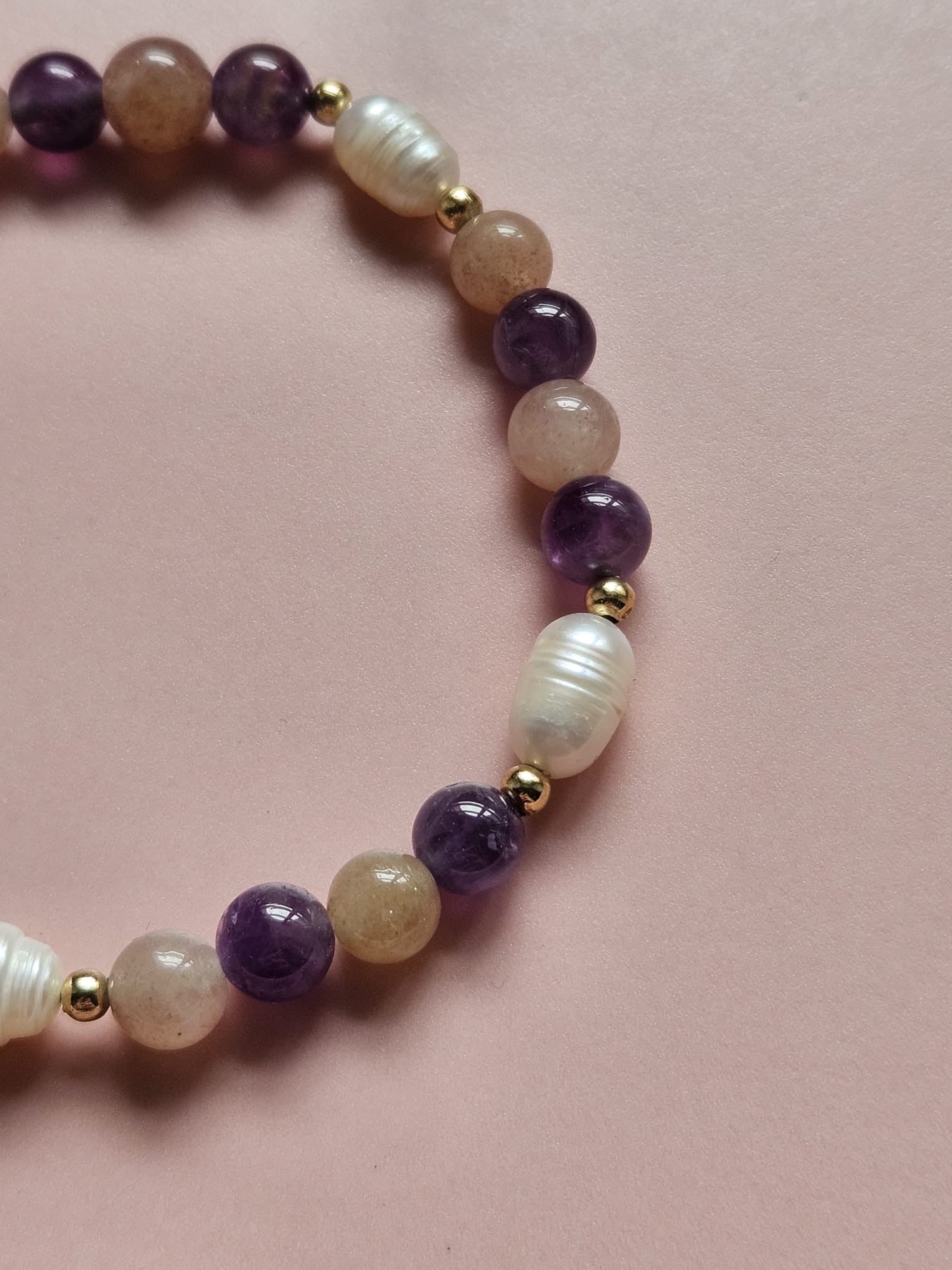 Bracelet Perle - Améthyste et Quartz Fraise