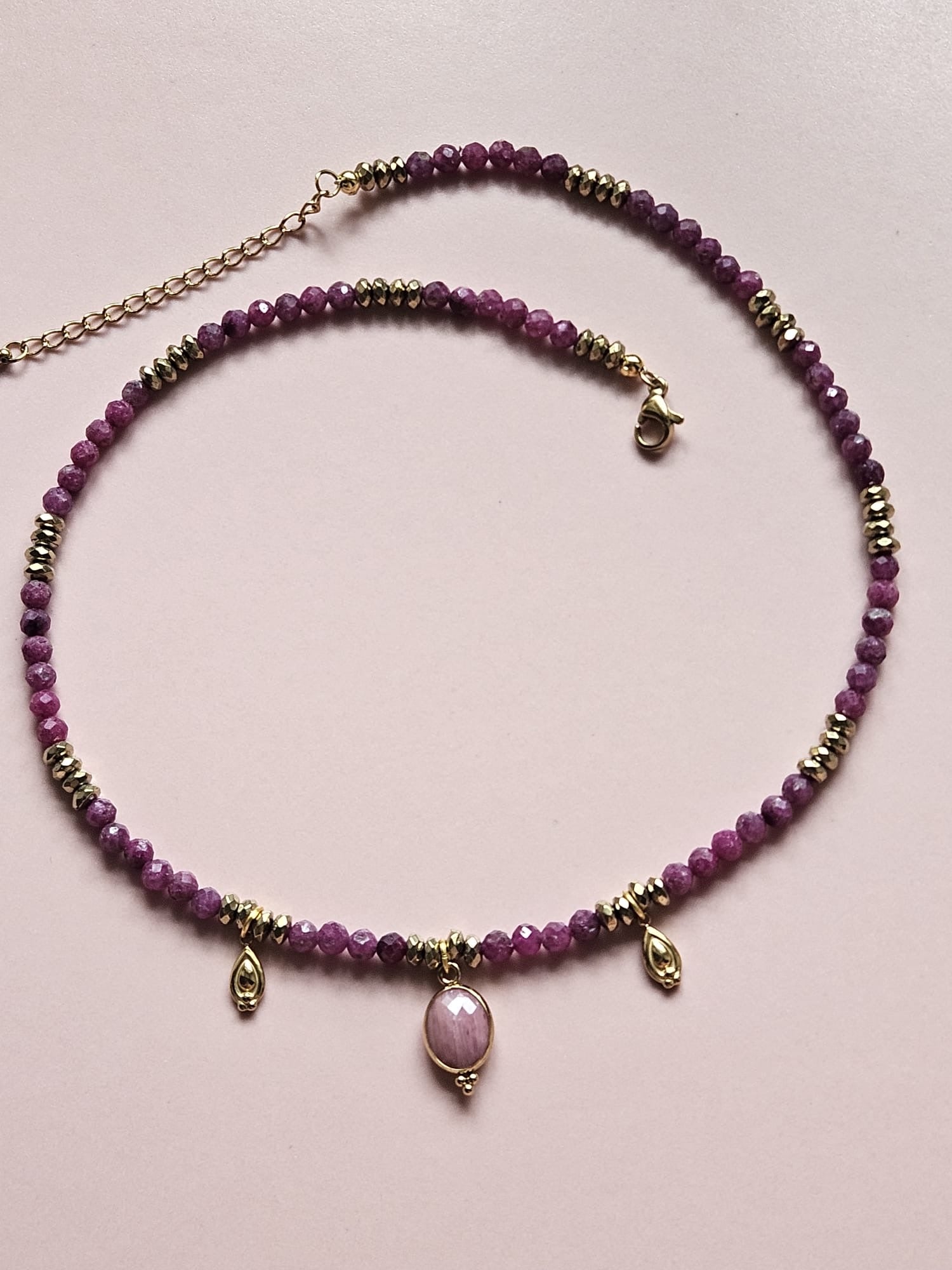 Collier Divina - Rubis De Tanzanie et Rhodonite