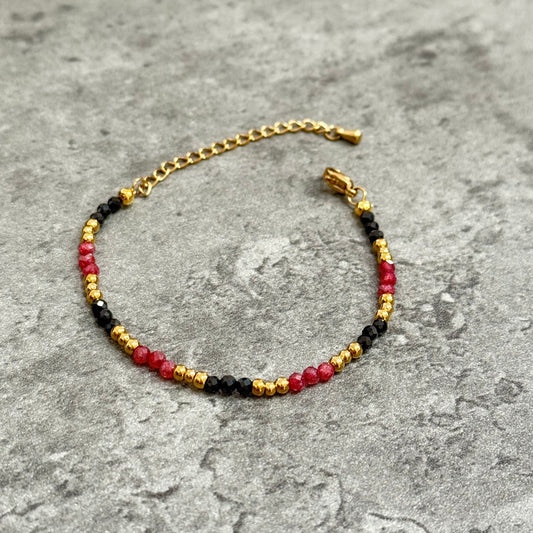 Bracelet Maria - Spinelle Noire et Quartz Fraise